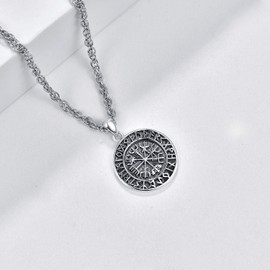 Viking Jewellery for Men 925 Sterling Sliver Vegvisir Pendant Necklace Viking Amulet Jewellery for him her With Stainless Steel Chain 50cm
