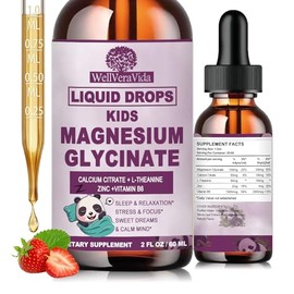 Magnesium Glycinate Liquid for Kids & Adults, Magnesium Glycinate 200/100mg with Calcium, L-theanine, Vitamin B6 Zinc for Restful Sleep,Brain & Focus,