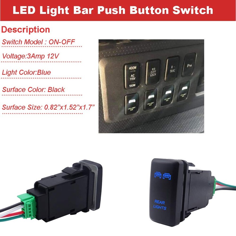 LED Light Push Switch Blue Backlit On/Off Compatible with Toyota