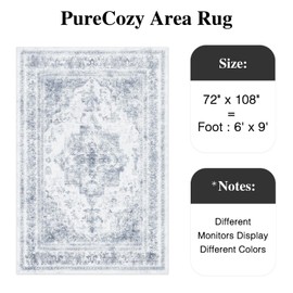 PureCozy Vintage Area Rug 6x9 Indoor Living Room Blue Washable Medallion Large Carpet Traditional Retro Accent Throw Rug Low Pile Non Slip Distressed for Kitchen Office Dining Room Bathroom Bedroom