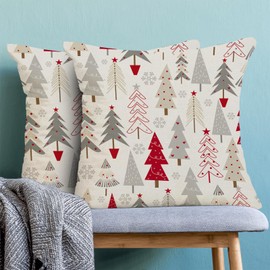 AEIOAE Christmas Pillow Covers 20 x 20 Inch, Colorful Red Grey Beige Christmas Tree Decor Throw Pillows for Home Couch Bed, Winter Xmas Snowflake Decorative Pillowcase Linen Cushion Cover Set of 2