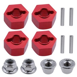 Hobbypark Aluminum 12mm Hex Wheel Hubs(4) & Flanged M4 Lock Nuts(4) Replacement of 1654 3647 for Traxxas 1/10 Slash 4x4 RC Car (Red)