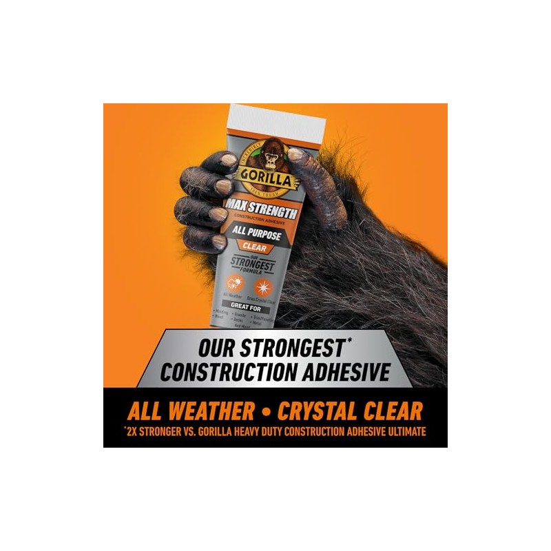 Gorilla Max Strength - calcomanía de construcción, pegamento transparente, tubo