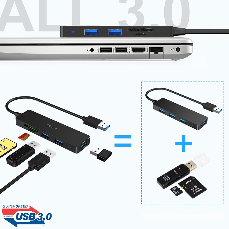 TSUPY USB Hub 3.0 5 Port with 3 USB 3.0