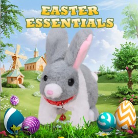 NOLAKMI Easter Bunny Stuffed Animal, Ideal Easter Gifts for Kids 3-5, Hopping Bunny Toys for Kids with Sounds, Wiggling Ears, Nose, Jumping, Great Gift for Birthdays, Children's Day, and Christmas