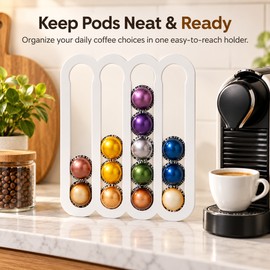Coffee Capsule Holder for VertuoLine Pods – Self-Adhesive Acrylic Wall Rack with 4 Storage Channels in Black or White