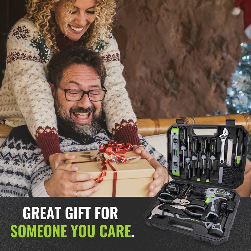 WORKPRO Home Tool Kit with Power Drill, 108PCS Power Home