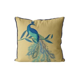 Kelly Stevens-McLaughlan, Peacock with Doodle Tail on Gold Cushion / Pillow Cover, Zippered Base, Full Piping, 18 Inches x 18 Inches