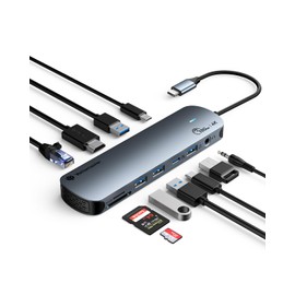 Yottamaster USB C Hub (11-IN-1, 3 10Gbps Ports), USB-C 3.2 Gen2, Ultra Fast Data Transfer, Type C Adapter, 4K @ 60Hz, HDMI Output, 100W, PD Rapid Charging, Gigabit Ethernet LAN Port, Audio, SD/MicroSD