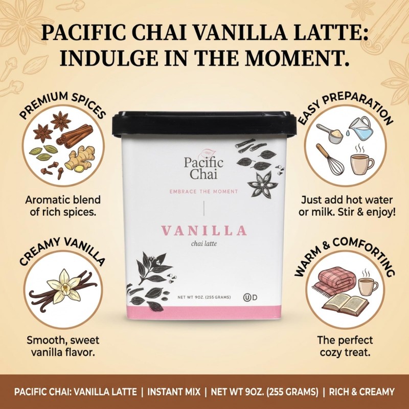 Pacific Chai Vanilla Chai Latte, Instant Powered Dry Chai Tea