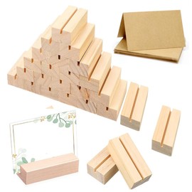 Wood Place Card Holders, Wanfoou 30 Pieces Wood Sign Holders Table Number Stand, Table Number Holders Stands with Brown Paper Cards, for Table Number Signs, Wedding Party Events