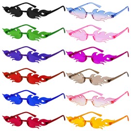 LURICO Flame Sunglasses, Pack of 12 Flames Glasses, Rimless Colourful Glasses, Fire Flame Glasses, Rimless Wave Sunglasses, Glasses for Masquerade Party Decoration
