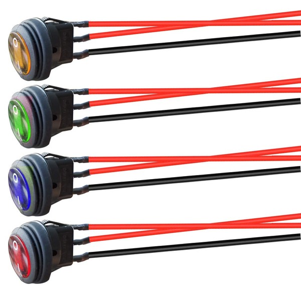Kiligen 4pcs 12V-24VDC/10A Pre-wired Waterproof Round Rocker Toggle Switch with
