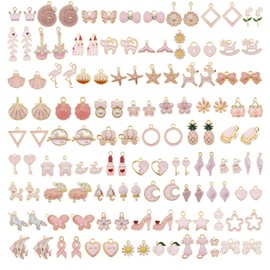 JJG Wholesales 80pcs(40PAIRS) Assorted Gold Tone PINK Theme Enamel Dainty Dangle Pendants Charms for Earrings Jewelry Making Necklace Bracelet Craft Findings