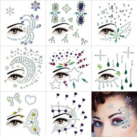 WIDELY TOY 8 Sheets Face Gems Mermaid Body Jewels Rhinestones Crystal Stickers Jewelry Tattoos Decorations Parties Festivals Rave Outfits Accessories