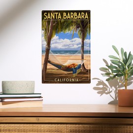Lantern Press 10x15 Inch Wood Sign, Ready to Hang Wall Decor, Santa Barbara, California, Hammock and Palms