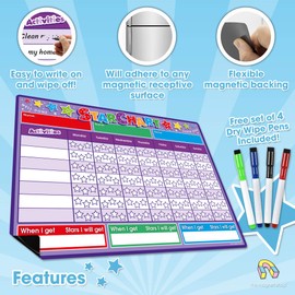 TMS Reward Chart for Children | Magnetic Star Chart for Recognising and Inspiring Good Behaviour in Toddlers and Kids, Boys and Girls | Comes with 4 Magnetic Coloured Dry Wipe Pens (Purple)