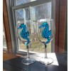 Seahorse Blue Green Hand Painted Wine Glasses Set of 2