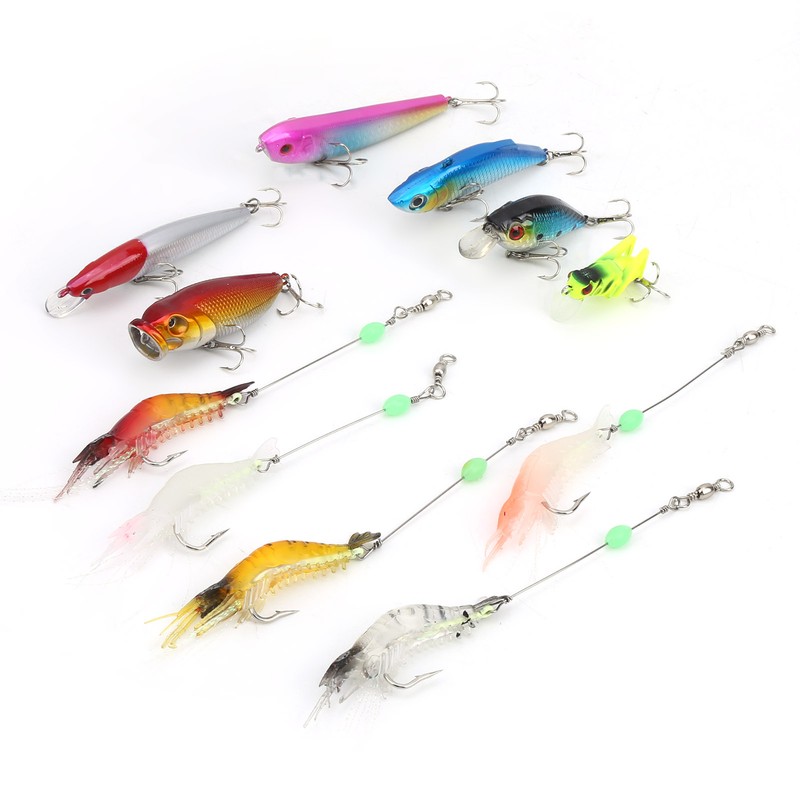 11pcs Fishing Lure Kit Mini Plastic Metal Soft Shrimp Hard