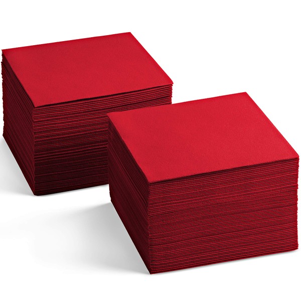Servilletas desechables para cóctel, paquete de 200 servilletas de papel rojo de 5 x 5 pulgadas, para bar, restaurante y cafetería, servilletas de postre para fiestas, bodas o eventos