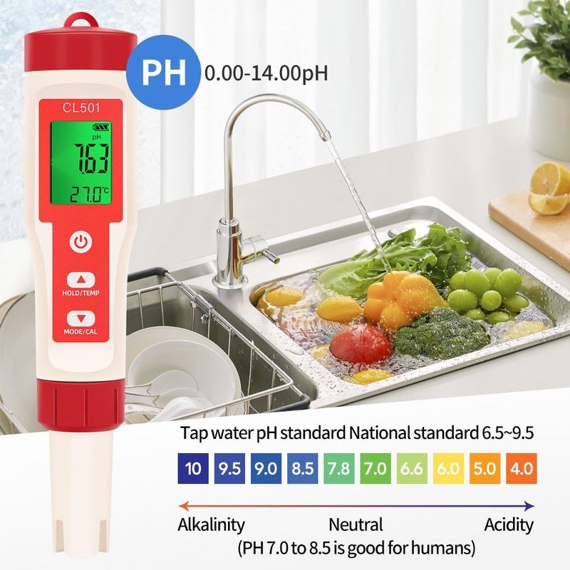 OBEST 5 in 1 Digital Water Quality Tester PH/ORP/H2/Temp/CL Meter,