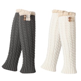 QKURT 2 Pairs Long Leg Warmers Sports Yoga Leg Warmers Winter Boot Cuff Warmers for Women Girls, grey, white