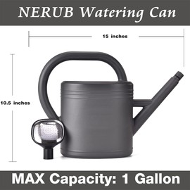 Watering Can 1 Gallon for Garden, Indoor Plants, Outdoor Plant House Flower, Large Long Spout with Sprinkler Head (Grey)