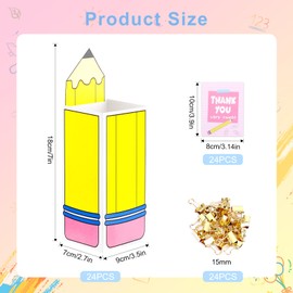 AFOROEOA 24 Pcs Back to School Pencil Candy Boxes with 24 cards 24 Gold Clips, Popcorn Holder Bulk for Teacher's Day Gift Graduation Party Gift Box Kindergarten Graduation Classroom Decoration