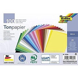 folia 6599 Coloured Paper Mix, DIN A5, 130 g/m², 100 Sheets Assorted in 25 Colours, for Crafts and Creative Design of Cards, Window Pictures and Scrapbooking