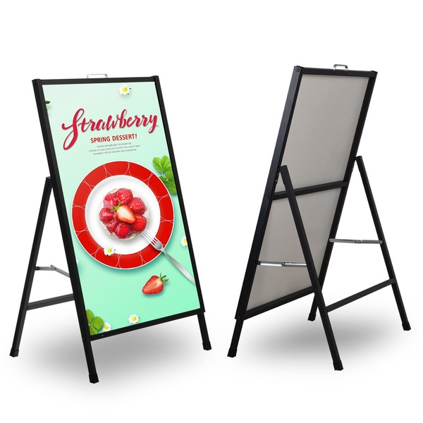 A Frame Sign Heavy-Duty 24x36 Inch Sandwich Board Sidewalk Sign Poster Stand Outdoor Portable Folding A-Frame Suitable for Store Advertising Poster Display, Black（Frame Only）