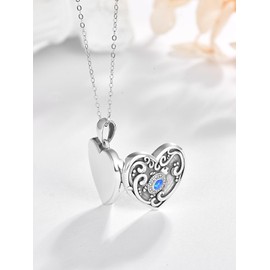 KINGWHYTE Locket Necklace 925 Sterling Silver Heart Tortoise Photo Necklace Blue Opal Turtle Picture Pendant Jewellery Memorial Gifts for Women Girls, Sterling Silver, Opal