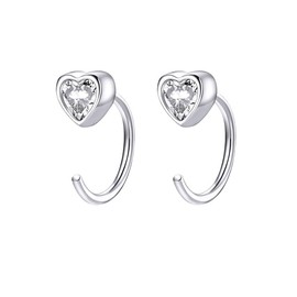 IMINI Diamond Heart Half Hoop Earrings for Women Girls 925 Sterling Silver Cubic Zirconia Love Heart Cartilage Earrings Cuff Stud Earrings Delicate Earrings, Stainless Steel, Cubic Zirconia