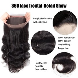GYAJEP 360 Lace Frontal 360 HD Transparent Full Lace 12A Unprocessed Brazilian Remy Human Hair Body Wave Frontal Bleachable Knots Natural Color 20 Inch