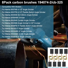 194074-2 Carbon Brushes replacement for Makita 9557NB, 9557NB2,9557PBX1, 9557PB,9564H,9558NB,9558PB,9563CV,GA5040,GA4540,9564CV Angle Grinder replaces CB340,CB314,CB315,CB336,CB330,CB318 CARBON(8PC)
