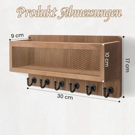 JUSJOYFE Key Rack with Shelf and 6 Key Hooks, Wooden Key Cabinet, Vintage Decorative Wooden Wall Shelf for Entrance, Front Door, Hallway, Bedroom, Office, Living Room