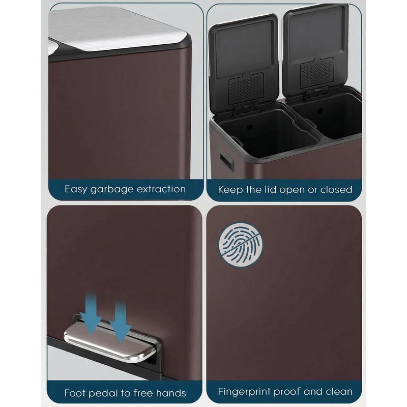 ComfyCorner 16 Gal (2 x 30 L) Dual Trash Can,