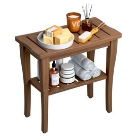 oridom Bamboo Shower Bench Stool with Storage Shelf, Waterproof Shower Chair Spa Bath Seat, Shower Stool for Inside, Bathroom Bench Seat for Adults Elderly Seniors for Indoor or Outdoor Use(Walnut)