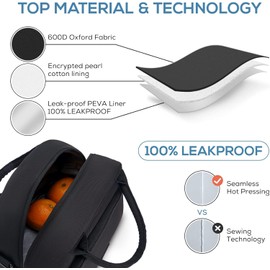 Bolsa del Almuerzo,Lonchera termica para mujer Hombre,Bolsa de almuerzo con aislamiento de gran capacidad tela Oxford A Prueba de Goteo, para Picnic,oficina,Camping (negro)