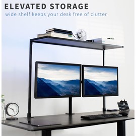 VIVO Large 42 inch Clamp-on Overhead Desk Shelf, Raised Desktop Organizer, Elevated Workstation Accessory Platform, Black, DESK-SHELF42-OB