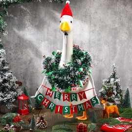 Mindsoft 4 Pcs Christmas Porch Goose Outfit for 23" Statues Poseable Porch Goose Wings Hat Xmas Garland and Merry Christmas Banner for Lawn Patio Outdoor Statue Decoration