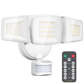 NOVOSTELLA Security Lights Motion Sensor, 1Pack LED Flood Lights Outdoor with Remote, Dusk to Dawn 45W 5000lm 5000K, 3 Heads Wired Wall Adjustable Floodlights, IP65 Waterproof for Garage Yard House