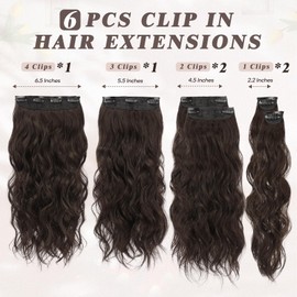 BARSDAR Clip-In Hair Extensions, 50 cm Long Wavy Brown Hair Extensions, Clip-In 6 Pieces, Full Head, Thick Synthetic Clip-In Extensions, Hairpiece for Women (Dark Brown)