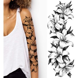 Tatodays Temporary tatoo sleeve for women Stick on flower rose flora flowers adult temporary tattoo sticker transfer female body art realistic waterproof rockstar biker goth temp tattoo legs festival