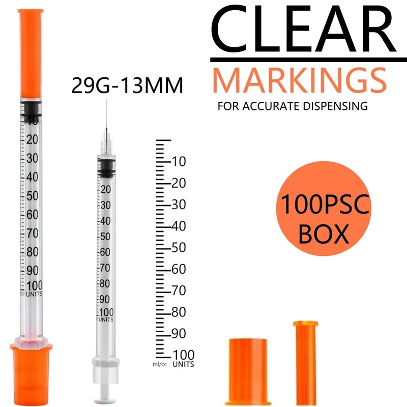 100 Pack 1ml 29G 1/2Inch(13mm)Measurement Syringe Tools for Fluids Measuring,