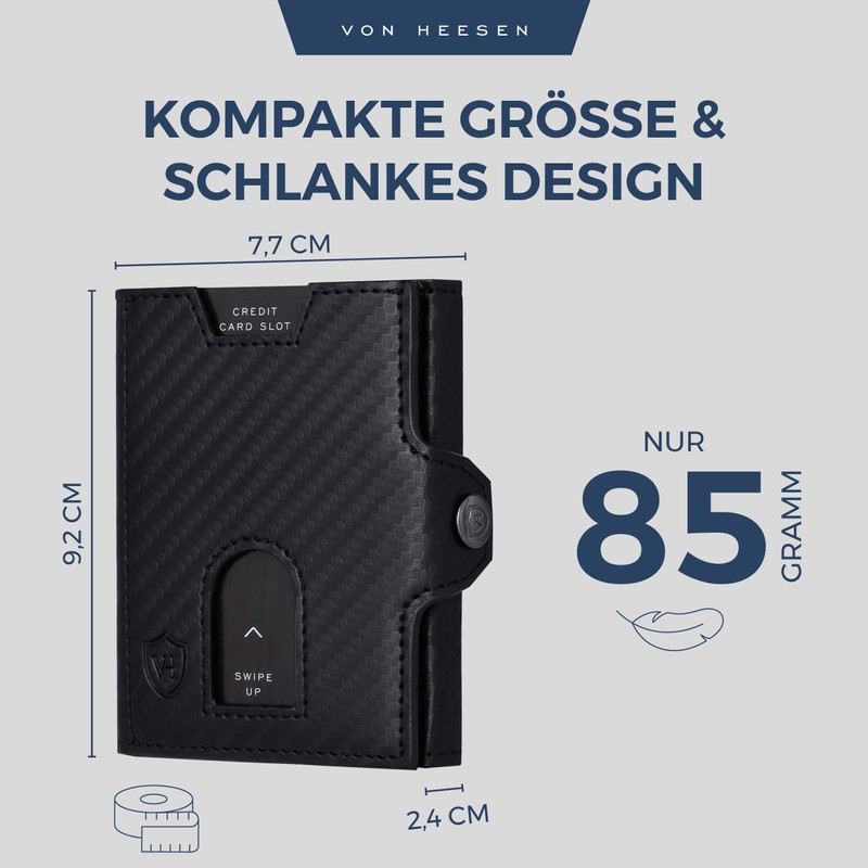 VON HEESEN Slim Wallet with RFID Protection, for Men and