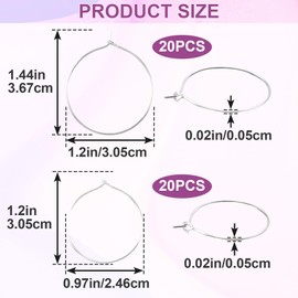 OIIKI 40 PCS Hoop Earring Findings, 2 Sizes Silver Plated Earring Beading Hoops, Open Hoops, Earring Rings, Round Earring Beading Accessories for DIY Jewelry Making - 25 mm, 30 mm