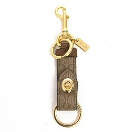 Coach F49314 GDKHA Outlet Trigger Snap Bag Charm Signature Canvas Key Holder Accessory, Khaki, Free size