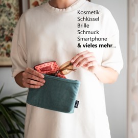 Johans® Storage Case in Corduroy Look (22 x 14 cm) Practical Bag for Microfibre Cloths, Make-Up Utensils, Cosmetics, Travel Accessories, Stylish Cosmetic Bag, Sage Case, corduro