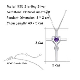 FANCIME 925 Sterling Silver Cross Infinity Heart Pendant Necklace with Natural Amethyst Gemstone Fine Jewellery for Women Girls - Chain Length: 16 + 2 Inch