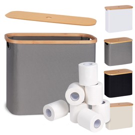efluky Toilet Paper Storage, Toilet Paper Basket with Lid Organizer for Bathroom, Free Standing Holder with Storage, Grey